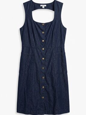 Nine West Dark Blue Denim Button-Front Sleeveless Dress